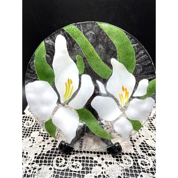 Sydenstricker Fused Art Glass Elephant Ear Orchid Bread & Butter Plate - Picture 1 of 6